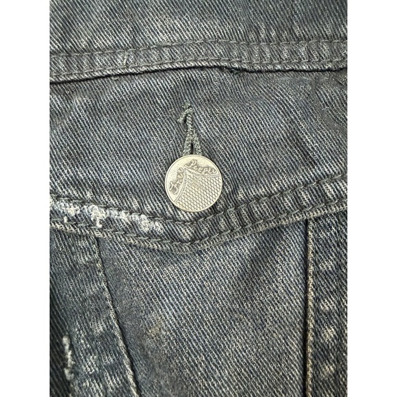 Free People Women's Black Distressed Jean Jacket Sweatshirt Sleeves No Hood Sz M - Picture 11 of 12